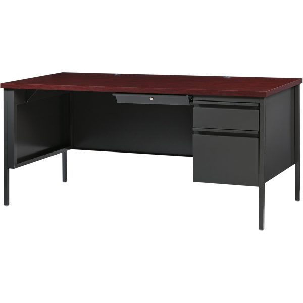 Lorell Fortress Series 66  Right-Pedestal Desk - For - Table TopRectangle Top x 66  Table Top Width x 30  Table Top Depth x 1.12  Table Top Thickness - 29.50  Height - Assembly Required - Laminated, Mahogany - Steel - 1 Each Cheap - Image 3